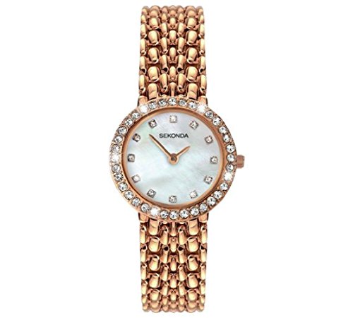 Sekonda Damen-Armbanduhr 2405 – weißes Perlmutt-Zifferblatt, roségoldenes Armband von SEKONDA