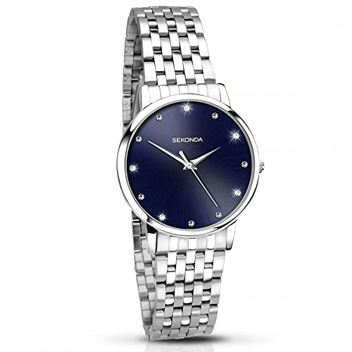 Sekonda Damen Edelstahl Armband Uhr blau Stein gesetzt Zifferblatt 2442, Armband von SEKONDA