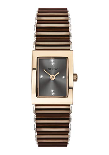 Sekonda Damen Quartz Armbanduhr mit grau analog Zifferblatt und braun Metallarmband Armband 2914 von Seksy