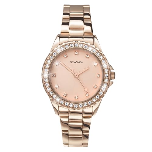 Sekonda Damen Quarzuhr mit roségoldenem Zifferblatt, Analoganzeige und Armband aus Roségoldlegierung 4253.27 von SEKONDA