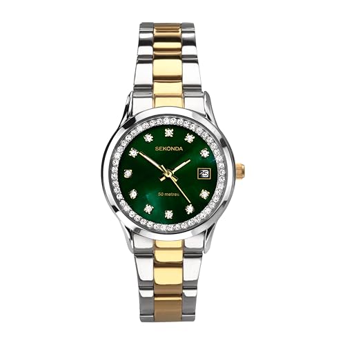 Sekonda Damen Quarzwerk Armbanduhr, 30.00mm GehäusegröÃŸe mit grün analog Zifferblatt und Mehrfarbig Metall Armband 40295 von SEKONDA