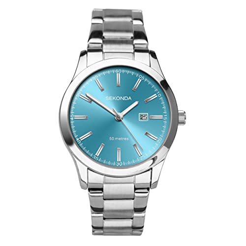 Sekonda Damen Quarzwerk Armbanduhr, 43.00mm GehäusegröÃŸe mit blau analog Zifferblatt und Silber Metall Armband 40365 von SEKONDA