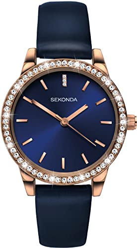 Sekonda Editions Damen-Armbanduhr Analog Quarz mit roségoldenem Gehäuse und blauem Armband 40328 von SEKONDA