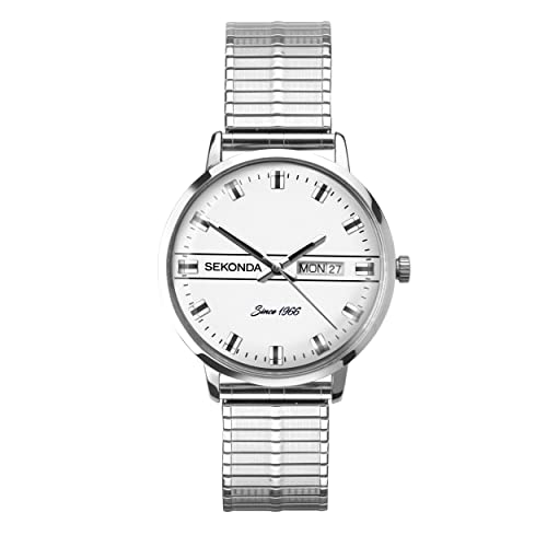 Sekonda Herren Quarzwerk Armbanduhr, 38.00mm GehäusegröÃŸe mit Silber analog Zifferblatt und Silber Metall Armband 1951 von SEKONDA