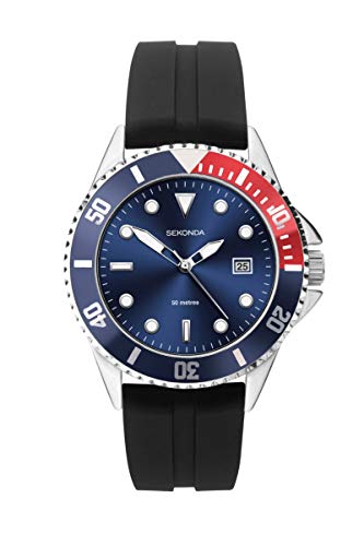 Sekonda Herren-Sportuhr 1623, schwarzes Gummiarmband, blaues Zifferblatt von SEKONDA