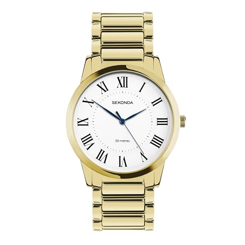 Sekonda Klassische Beaumont Herrenuhr 40mm in Gold mit Goldlegierung Armband und weißem Zifferblatt von SEKONDA