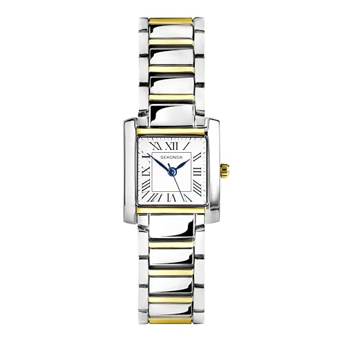Sekonda Klassische Montreal Damen-Quarzuhr 21 mm in Weiß mit Analoganzeige und Armband aus Legierung, Zweifarbig, Armband Sekonda Klassische Montreal Damen-Quarzuhr 21 mm in Weiß mit Analoganzeige und Armband aus Legierung, Zweifarbig, Armband von SEKONDA