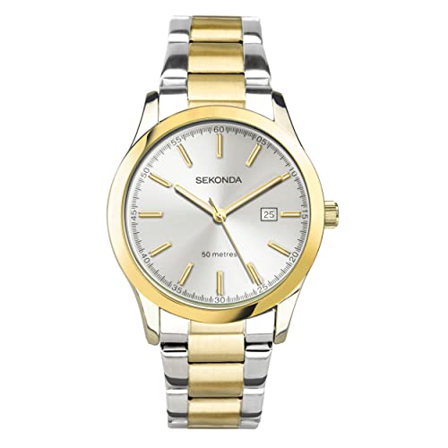 Sekonda Taylor Damen 34 mm Quarzuhr mit analoger Datumsanzeige und zweifarbigem Edelstahlarmband, Gold, zweifarbig, Klassisch von SEKONDA