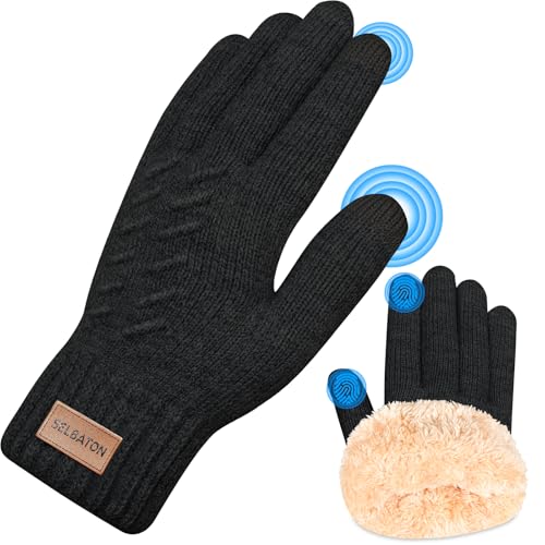 SELBATON Handschuhe Winter für Damen und Herren mit Wolle Verzweigung Strick Elastisch Touchscreen Winterhandschuhee für Kaltes Wetter zum Laufen zum Skifahren Fahren von SELBATON