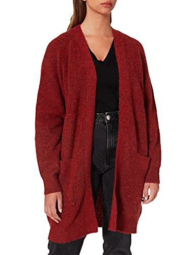 Damen Selected Lange Strickjacke mit Taschen | Stretch Casual SLFLULU Open Cardigan Mantel Locker Gerippt, Farben:Rot, Größe:S von SELECTED FEMME BLACK