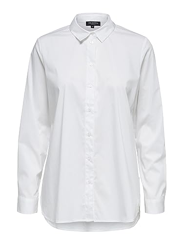 Damen Selected Lange Hemd Bluse | Langarm Classic Tunika Regular Fit Oberteil | SLFORI mit Reißverschluss, Farben:Weiß, Größe:42 von SELECTED FEMME