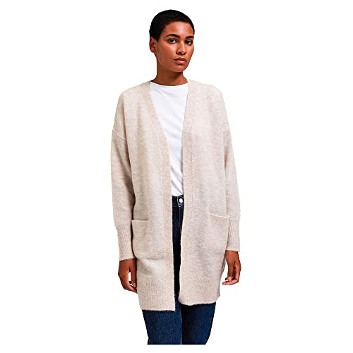 Damen Selected Lange Strickjacke mit Taschen | Open Stretch Casual Cardigan | Knitted Coat SLFLULU, Farben:Beige-2, Größe:M von SELECTED FEMME