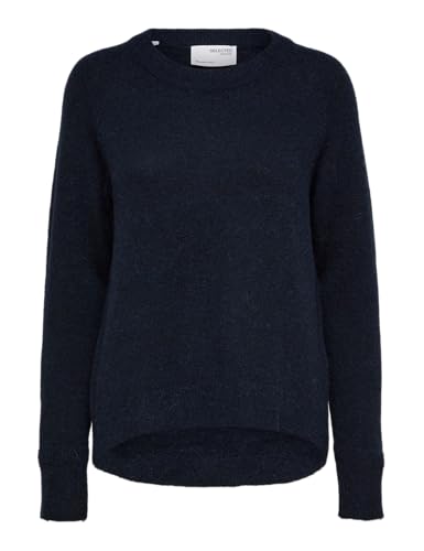 Damen Selected Rundhals Strickpullover Lockerer Feinstrick Wollpullover SLFLULU Sweater, Farben:Dunkelblau, Größe:M von SELECTED FEMME