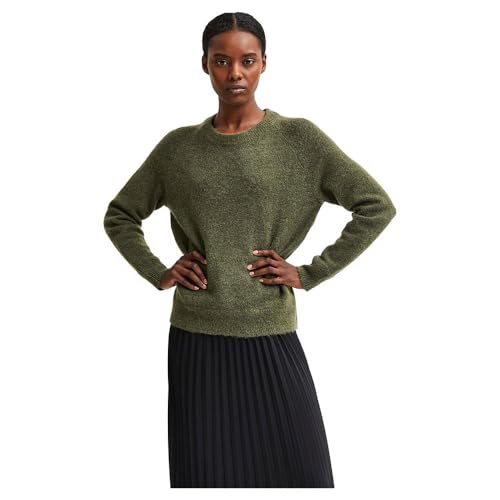 Damen Selected Rundhals Strickpullover Lockerer Feinstrick Wollpullover SLFLULU Sweater, Farben:Grün, Größe:XL von SELECTED FEMME