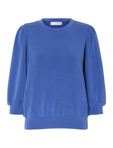 SELECTED FEMME Damen Bluse locker geschnitten Rundhalsausschnitt 3/4 Puffärmel modisch, Farben:Blau-2, Größe:XL von SELECTED FEMME