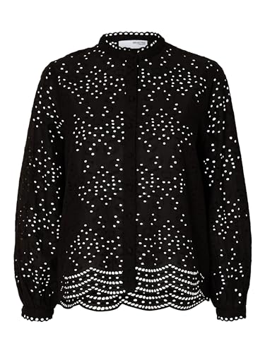 SELECTED FEMME Damen Bluse mit Lochstickerei Design Muschelsaum Feines Hemd, Farben:Schwarz, Größe:42 von SELECTED FEMME