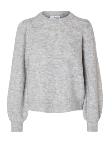 SELECTED FEMME Damen SLFLULU LS Knit Rib O-Neck NOOS Strickpullover, Light Grey Melange, Large von SELECTED FEMME