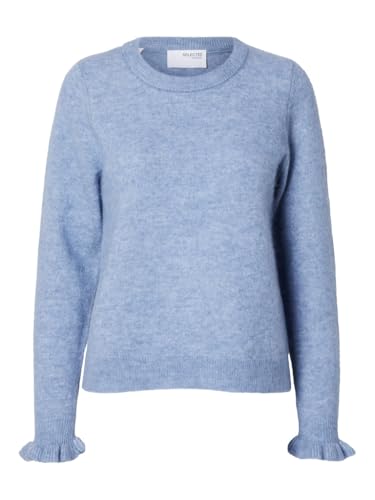 SELECTED FEMME Damen SLFLULU LS Knit Frill Cuff O-Neck NOOS Strickpullover, Endless Sky/Detail:Melange, XL von SELECTED FEMME