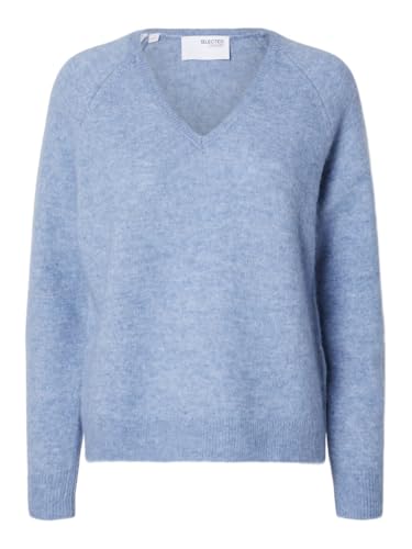SELECTED FEMME Damen SLFLULU New LS Knit V-Neck B NOOS Strickpullover, Endless Sky/Detail:Melange, Small von SELECTED FEMME