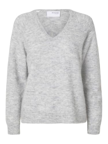 SELECTED FEMME Damen SLFLULU New LS Knit V-Neck B NOOS Strickpullover, Light Grey Melange, Large SELECTED FEMME Damen SLFLULU New LS Knit V-Neck B NOOS Strickpullover, Light Grey Melange, Large von SELECTED FEMME