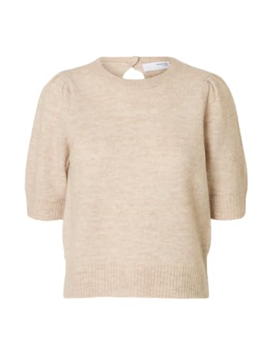 SELECTED FEMME Damen SLFLULU SS Open Back Knit O-Neck NOOS Strickpullover, Birch/Detail:Melange, XL SELECTED FEMME Damen SLFLULU SS Open Back Knit O-Neck NOOS Strickpullover, Birch/Detail:Melange, XL von SELECTED FEMME