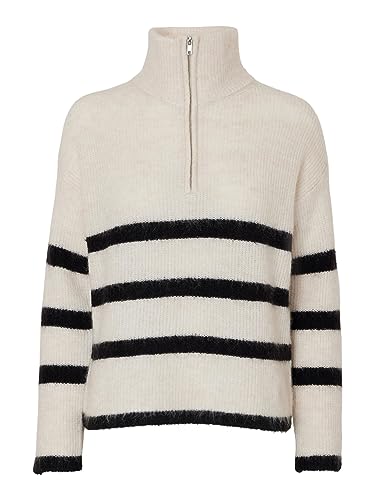 SELECTED FEMME Damen SLFMALINE LS Knit Half Zip NOOS Strickpullover, Birch/Stripes:Black, M von SELECTED FEMME