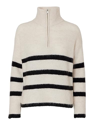 SELECTED FEMME Damen SLFMALINE LS Knit Half Zip NOOS Strickpullover, Birch/Stripes:Black, XS von SELECTED FEMME