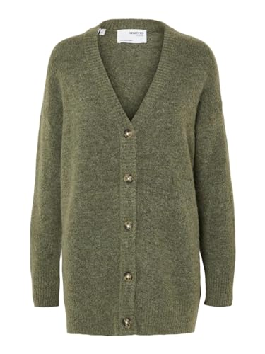 SELECTED FEMME Damen SLFMALINE LS Knit Long Cardigan NOOS Strickjacke, Dusky Green/Detail:Melange, Medium von SELECTED FEMME