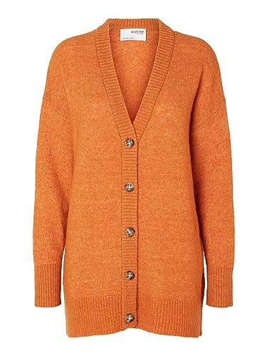 SELECTED FEMME Damen SLFMALINE LS Knit Long Cardigan NOOS Strickjacke, Marmalade/Detail:Melange, Large von SELECTED FEMME