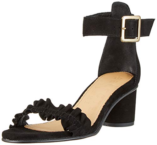 SELECTED FEMME Damen SLFMERLE Suede Round Heel Ruffle SANDALB Riemchensandalen, Schwarz (Black Black) von SELECTED FEMME