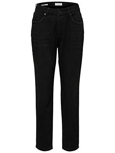 SELECTED FEMME Damen Slffrida Hw Mom Lash W Noos Straight Jeans, Schwarz (Black Denim Black Denim), 28W / 32L von SELECTED FEMME