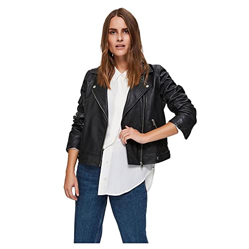 Damen SELECTED Kurze Leder Jacke | Lammleder Biker Jacket SLFKATIE | Cropped Style Coat, Farben:Schwarz, Größe:40 von SELECTED FEMME