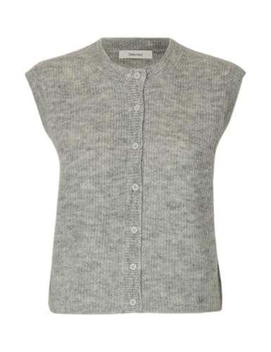 SELECTED FEMME Damen Slflulu Sl Button O-Neck Vest Ex, Light Grey Melange, L von SELECTED FEMME