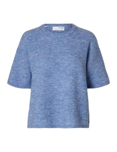SELECTED FEMME Damen Strickpullover Kurzarm Merino-Blusen Shirt Relax Fit, Farben:Blau, Größe:M von SELECTED FEMME