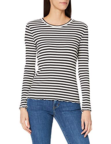 Damen Selected Basic Langarm Shirt Dünner Longsleeve Pullover SLFANNA Baumwolle Sweatshirt, Farben:weiß/schwarz, Größe:XL von SELECTED FEMME