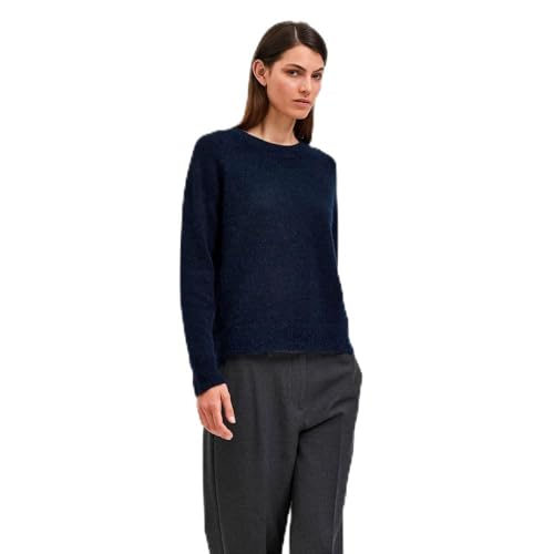 Damen Selected Rundhals Strickpullover Lockerer Feinstrick Wollpullover SLFLULU Sweater, Farben:Dunkelblau, Größe:XS von SELECTED FEMME