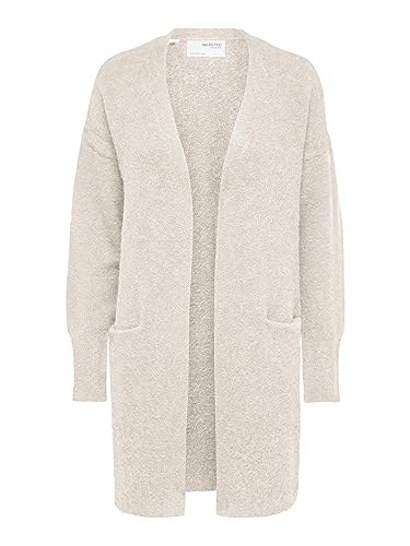 Damen Selected Lange Strickjacke mit Taschen | Open Stretch Casual Cardigan | Knitted Coat SLFLULU, Farben:Beige-2, Größe:L von SELECTED FEMME