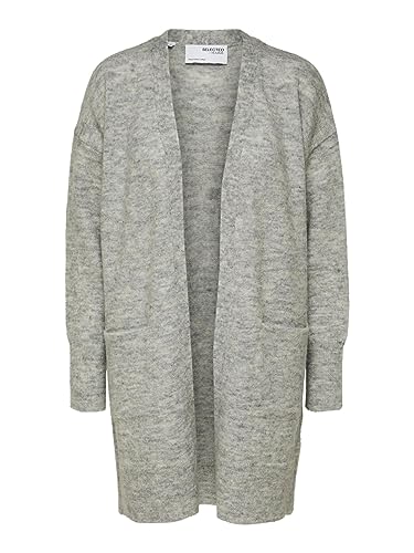 Damen Selected Lange Strickjacke mit Taschen | Open Stretch Casual Cardigan | Knitted Coat SLFLULU, Farben:Grau-2, Größe:L von SELECTED FEMME