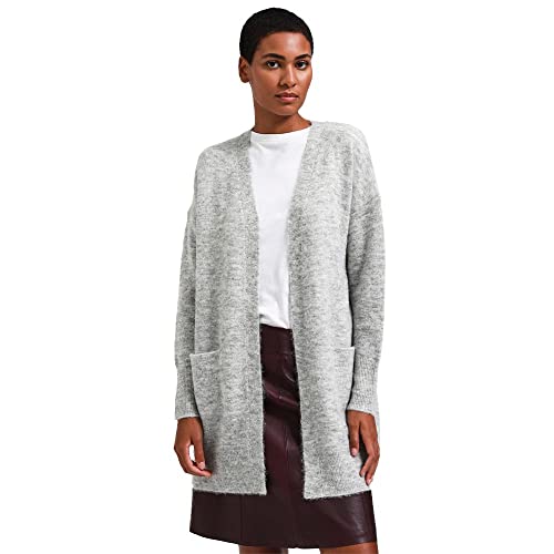 Damen Selected Lange Strickjacke mit Taschen | Open Stretch Casual Cardigan | Knitted Coat SLFLULU, Farben:Grau-2, Größe:XS von SELECTED FEMME