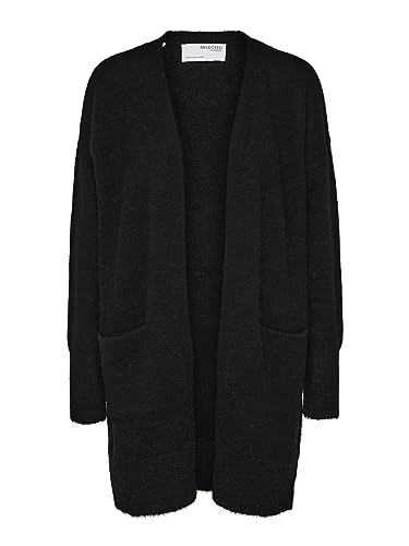 Damen Selected Lange Strickjacke mit Taschen | Open Stretch Casual Cardigan | Knitted Coat SLFLULU, Farben:Schwarz, Größe:L von SELECTED FEMME