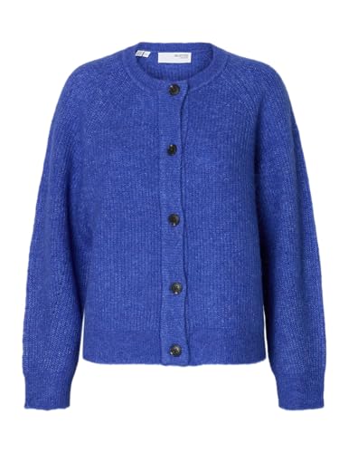 Selected Damen Strickjacke Relaxed Fit Rundhals Raglanärmel Fallmaschen, Farben:Blau-2, Größe:M von SELECTED FEMME