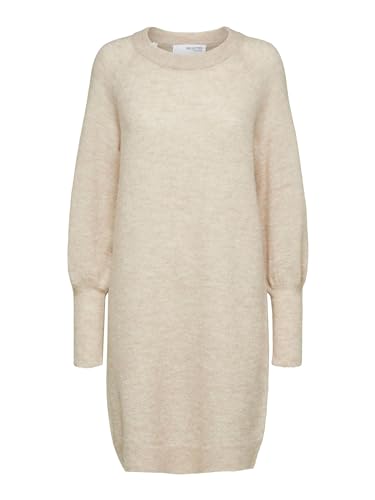 SELECTED FEMME BLACK Damen SLFLULU LS Knit Dress O-Neck B Kleid, Birch/Detail:Melange, S von SELECTED FEMME