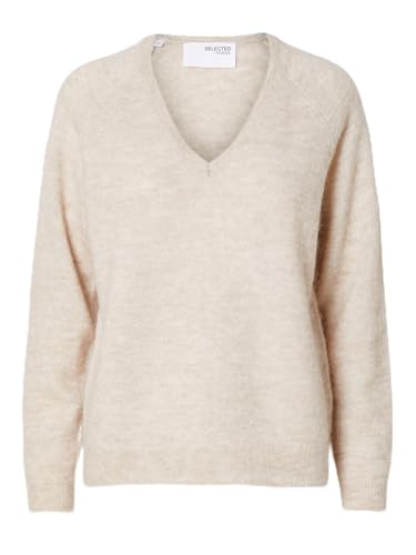 SELECTED FEMME Damen SLFLULU New LS Knit V-Neck B NOOS Strickpullover, Birch/Detail:Melange, M von SELECTED FEMME