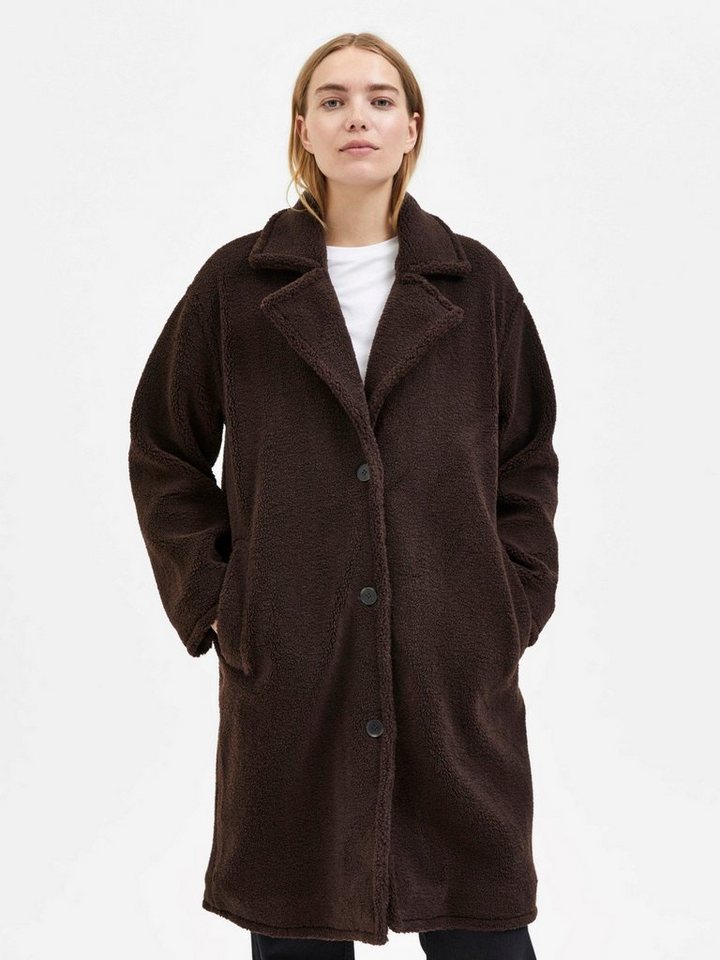 SELECTED FEMME Kurzmantel Langer Kunstfell Teddy Mantel Plüsch Parka ohne Kapuze SLFLANA 4318 in Braun von SELECTED FEMME