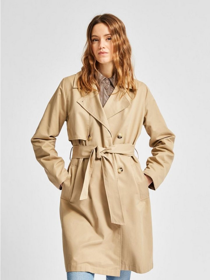 SELECTED FEMME Kurzmantel Eleganter Trench Coat Übergang Mantel SLFWEKA 4992 in Beige von SELECTED FEMME