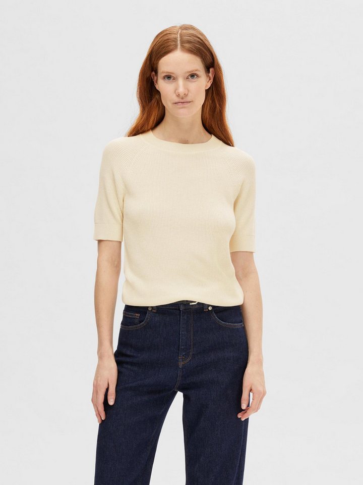 SELECTED FEMME Longpullover Strickpullover mit Rundhalsausschnitt und halblangen Ärmeln SLFELINNA NEW SS KNIT TOP NOOS von SELECTED FEMME