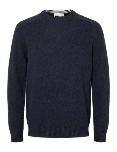 SELECTED FEMME Herren SLHNEWCOBAN Lambs Wool Crew Neck W NOOS Pullover, Dark Sapphire/Detail:Kelp, S von SELECTED FEMME
