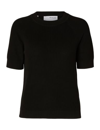 SELECTED FEMME Strickpullover mit Rundhalsausschnitt und halblangen Ärmeln, Farben:Schwarz, Größe:M von SELECTED FEMME