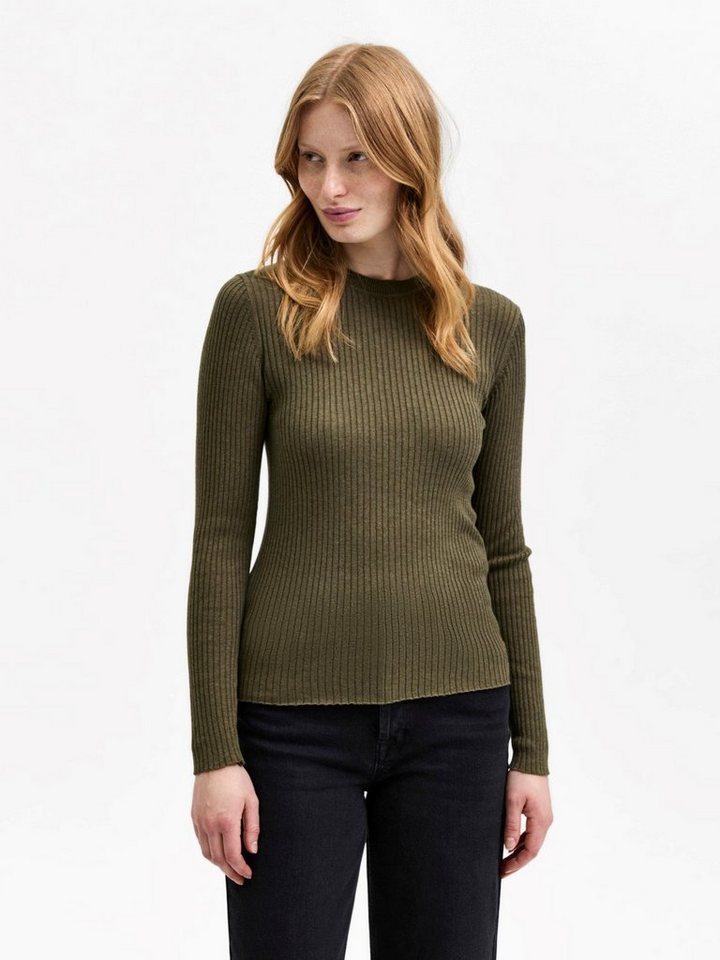 SELECTED FEMME Strickpullover Basic Strickpullover Langarm Stretch Sweater SLFLYDIA SLFLYDIA NEW RIB LS KNIT O-NECK NOOS von SELECTED FEMME
