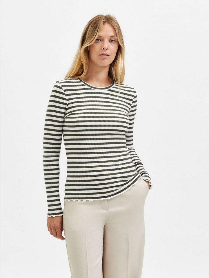 SELECTED FEMME T-Shirt Dünnes Basic Langarm Shirt SLFANNA (1-tlg) 4181 in Weiß-Grün von SELECTED FEMME